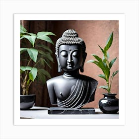 Buddha Statue in black stone Art Print