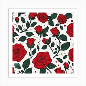 Seamless Pattern With Red Roses Art Print