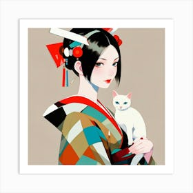 Japanese woman-cat 3 Art Print