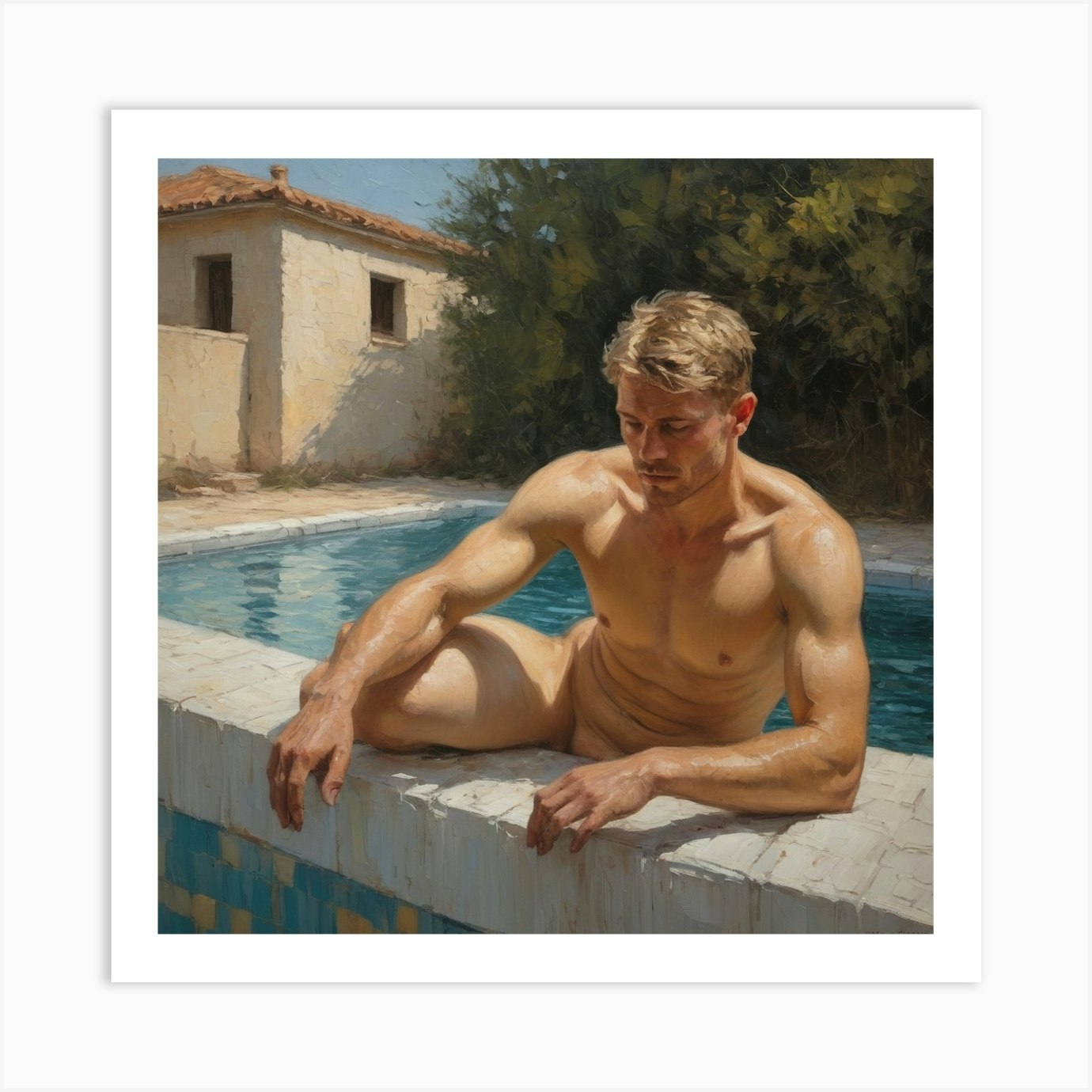 Nude Man in The Pool Art Print