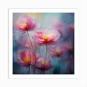 Peonies, abstract art of pink flowers Art Print