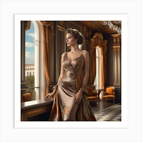 Beautiful Woman In Evening Gown Art Print