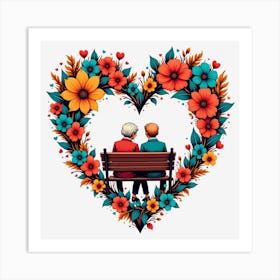 Couple Sitting On A Bench Art Print