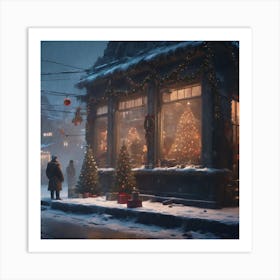 Christmas Decorated Home Outside Sharp Focus Emitting Diodes Smoke Artillery Sparks Racks Sys (1) Art Print