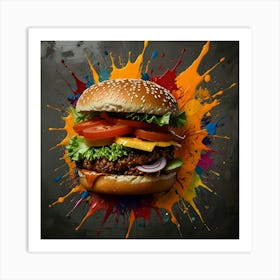 Cheeseburger On Pop Art Background Art Print