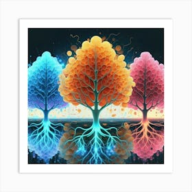 Three Colorful Trees in neon colors 6 Art Print