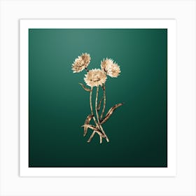 Gold Botanical Helichrysum Flower Branch on Dark Spring Green n.3644 Art Print