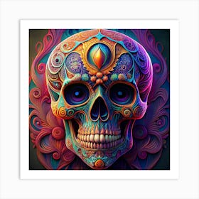 A Detailed And Colorful Skull With Floral Motifs Art Print