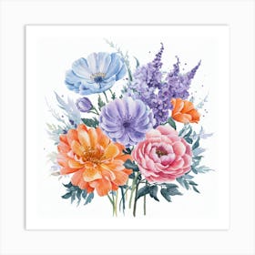 Watercolor Flowers Bouquet Art Print