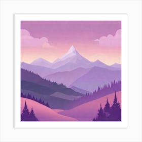 Misty mountains background in purple tone 88 Art Print