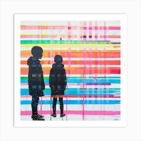 Two Children In Front Of A Rainbow Art Print