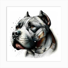 Pitbull Head - Abstract Line Art Illustration 54 Art Print