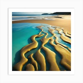 Liquid Sand, Golden Ripples on the Beach Art Print