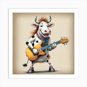 Cow Playing Guitar 11 Art Print