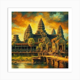 Angkor Temple At Sunset Art Print