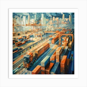 Freight Train In A City Art Print