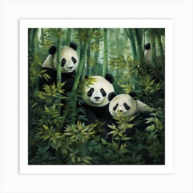 Panda Bears In The Forest Art Print