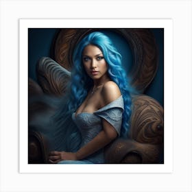 Blue Haired Beauty Art Print