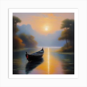 Boat At Sunset Art Print