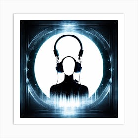 Silhouette Of A Person With Headphones Art Print