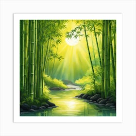 A Stream In A Bamboo Forest At Sun Rise Square Composition 294 Art Print