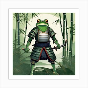 Frog Samurai Adorned In Traditional Art Print