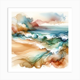 Alcohol Ink Sandy Beach and Surf Art Print