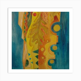 Oak Leaf, Blue and Orange Art Print