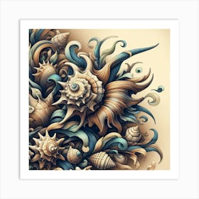 Whimsical Seashells and Waves Art Print