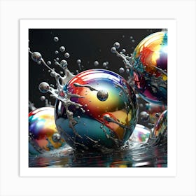 Colorful Spheres Splashing Water Art Print