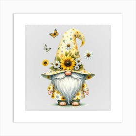Watercolor Sunflower Gnomes 12 Art Print