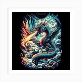 Dragon In The Clouds with fierce fire Art Print