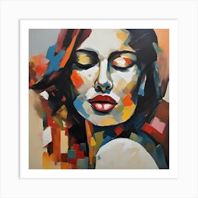 Vivid Abstract Portrait of a Serene Woman Art Print