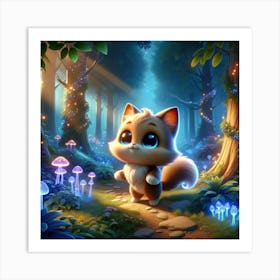 Cute Cat In The Forest Art Print