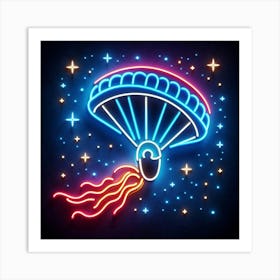 Neon Parachute In Space Art Print