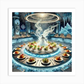 A Futuristic Dining Presentation At The Cryo Forge Art Print