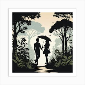 Couple Walking In The Forest Art Print