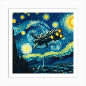 Spaceship Starry Night Van Gogh Painting Art Print