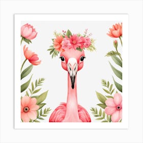 Floral Baby Flamingo Nursery Illustration (2) Art Print