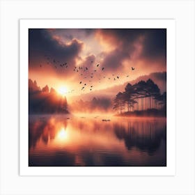 Sunrise Over Lake Art Print