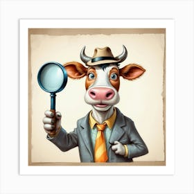 Cow With Magnifying Glass 10 Art Print