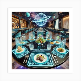 A Futuristic Dining Setting With Interactive Holom Art Print