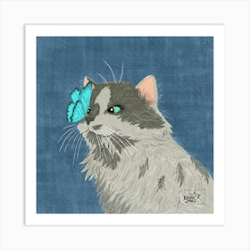 Cat With Butterfly Art Print