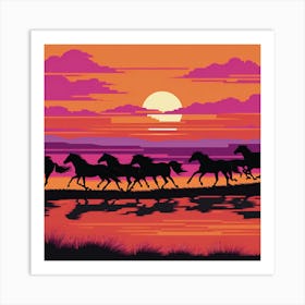 Horses At Sunset art print Art Print