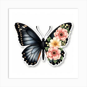 Butterfly With Flowers 2 Art Print