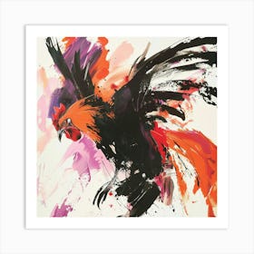 A Rooster, Fight, Force, Fierce, Vigor, Convey Action And Movement, Acrylic Illustration, Mexican Color Range, Expressionism, Gestual Strokes, David Downton Style Póster