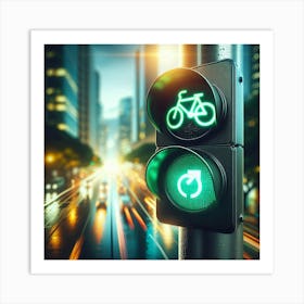 Traffic Light With Bicycle Art Print