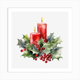 Christmas Candles With Holly 3 Art Print
