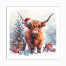 Christmas Highland Cow 1 Art Print