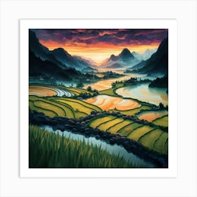 Beautiful views of rice fields, close to the river and surrounded by mountains, 23 Art Print